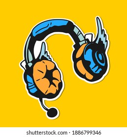 Estilo de graffiti rosa de los auriculares, vector.