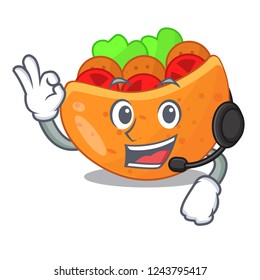 With headphone Pita bread filled with vegetable mascot
