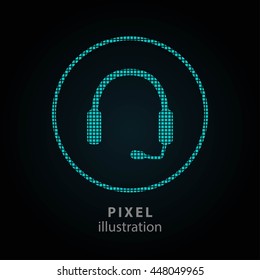 Headphone - pixel icon. Vector Illustration. Design logo element. Isolated on black background. It is easy to change to any color.