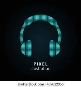 Headphone - pixel icon. Vector Illustration. Design logo element. Isolated on black background. It is easy to change to any color.