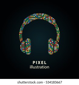 Headphone - pixel icon. Vector Illustration. Design logo element. Isolated on black background. It is easy to change to any color.