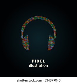 Headphone - pixel icon. Vector Illustration. Design logo element. Isolated on black background. It is easy to change to any color.
