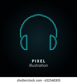 Headphone - pixel icon. Vector Illustration. Design logo element. Isolated on black background. It is easy to change to any color.