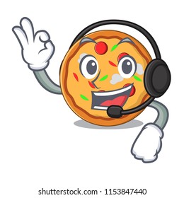 With headphone pizza mascot cartoon style