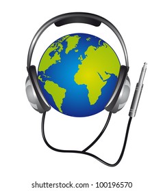 headphone with planet isolated over white background. vector
