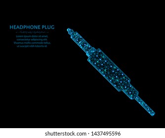 Headphone plug low poly design, polygonal audio equipment vector illustration on black background