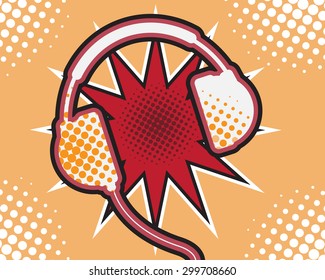 Headphone Pop Art Comic Book Music Background Vector Illustration