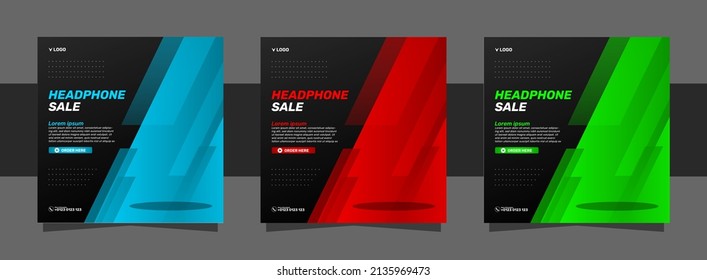 headphone poster sale and social media post template