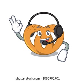 With headphone pretzel mascot cartoon style