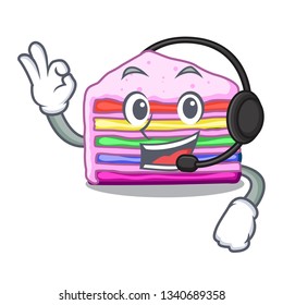 With headphone rainbow cake in ice mascot cupboard