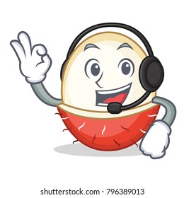 With headphone rambutan mascot cartoon style
