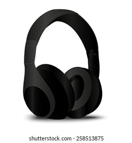 Headphone in realistic style in vector, black Headphones in eps