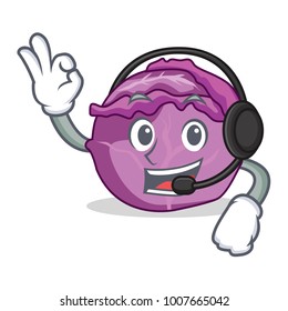 With headphone red cabbage mascot cartoon