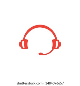 Headphone Red Icon On White Background. Red Flat Style Vector Illustration.