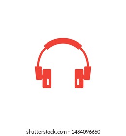 Headphone Red Icon On White Background. Red Flat Style Vector Illustration.