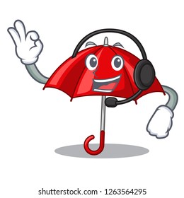 With headphone red umbrella in shape cartoon funny