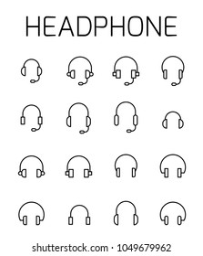 Headphone related vector icon set. Well-crafted sign in thin line style with editable stroke. Vector symbols isolated on a white background. Simple pictograms.