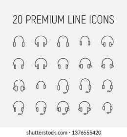 Headphone related vector icon set. Well-crafted sign in thin line style with editable stroke. Vector symbols isolated on a white background. Simple pictograms