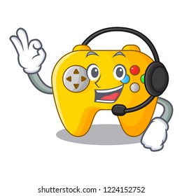 With headphone retro computer game control on mascot