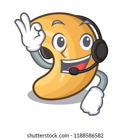 With headphone roasted cashew nuts isolated on mascot