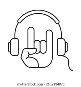 Auriculares, roca, icono de línea de concepto de mano. Ilustración de elemento simple. Auriculares, roca, diseño de símbolo de contorno de la mano a partir de un conjunto de música. Se puede usar para web y móvil con fondo blanco