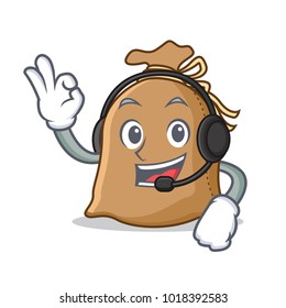 With headphone sack mascot cartoon style