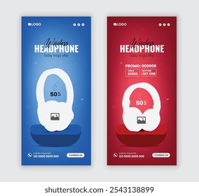 Headphone sale Dl Flyer design, exclusive products sale Rack card template, Devices  mega sale online shop handbill layout, Black Friday super sale leaflet design template