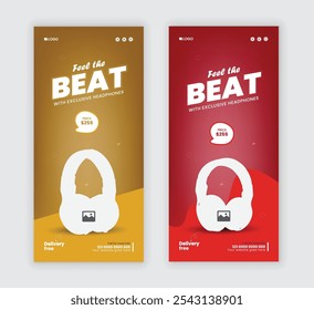 Headphone sale Dl Flyer design, exclusive products sale Rack card template, Devices  mega sale online shop handbill layout, Black Friday super sale leaflet design template