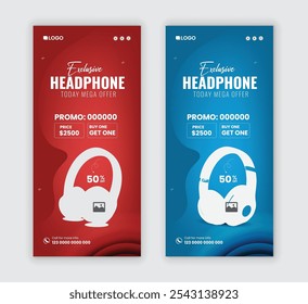 Headphone sale Dl Flyer design, exclusive products sale Rack card template, Devices  mega sale online shop handbill layout, Black Friday super sale leaflet design template