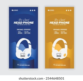 Headphone Sale Dl Flyer Design and Exclusive Product Sale Rack Card Template or Black Friday Super Sale Leaflet Design Template