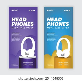 Headphone Sale Dl Flyer Design and Exclusive Product Sale Rack Card Template or Black Friday Super Sale Leaflet Design Template