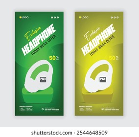 Headphone Sale Dl Flyer Design and Exclusive Product Sale Rack Card Template or Black Friday Super Sale Leaflet Design Template