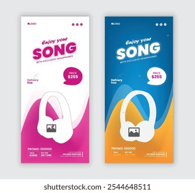 Headphone Sale Dl Flyer Design and Exclusive Product Sale Rack Card Template or Black Friday Super Sale Leaflet Design Template