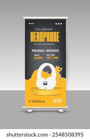 Headphone sale roll-up banner design template