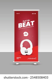 Headphone sale roll-up banner design template