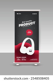 Headphone sale roll-up banner design template