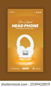 Headphone sale social media story or technology device product sale post banner design template