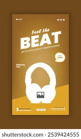 Headphone sale Social media story banner design and web post vertical banner design template