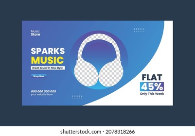 headphone sale web banner, musical box sale social media post, super sale web banner