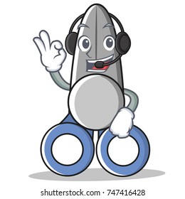 With headphone scissor character cartoon style