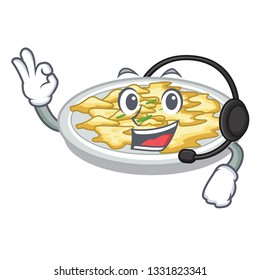 With headphone scrambled egg isolated with in cartoon