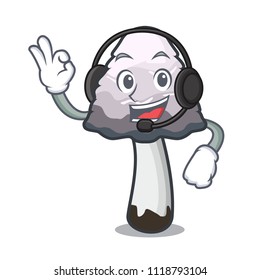 With headphone shaggy mane mushroom mascot cartoon