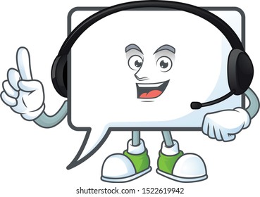 With headphone shape rectangle bubble cartoon character style.
