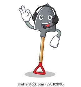 With headphone shovel character cartoon style