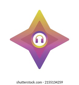 headphone shuriken gradient logo design template icon