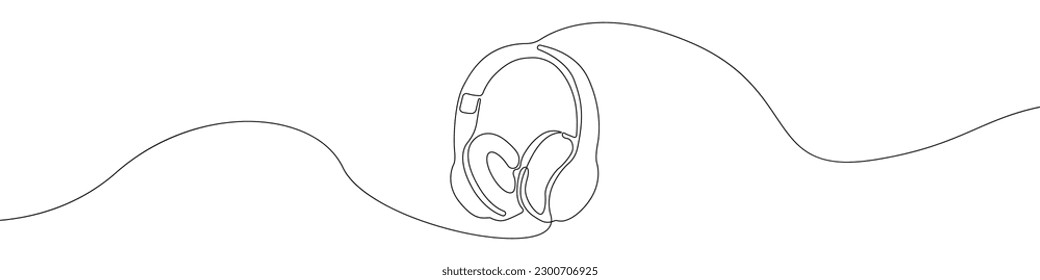 Kopfhörer-Zeichenlinie kontinuierliche Zeichenkette Vektor. Eine Zeile Kopfhörer, Vektorhintergrund. Kopfhörersymbol. Kontinuierliche Umrisse des Kopfhörers. Lineare Kopfhörer-Designs.