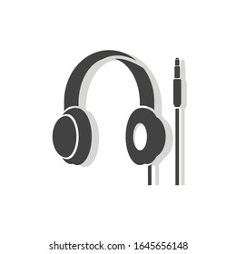 Kopfhörerzeichen. 3,5 mm Kopfhörer mit Kabelanschluss. Logo für Musik. Lautstärkeregelung. Stereo. Flaches minimalistisches Design. weiße graue Vektorillustration. Markenservice-Etikettenbanner-Anzeige. App-Symbol.