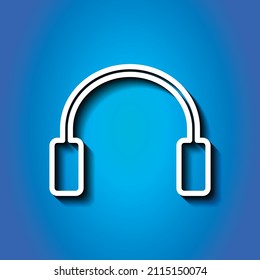 Headphone simple icon vector. Flat desing. White icon with shadow on blue background.ai