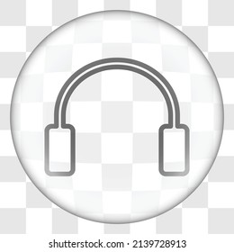 Headphone simple icon vector. Flat design. Glass button on transparent grid.ai