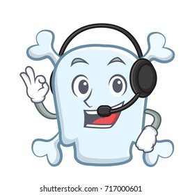 With headphone skull character cartoon style